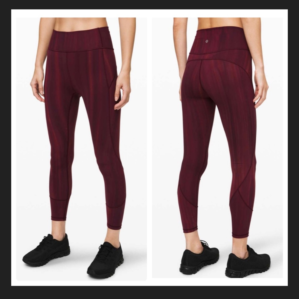 Lululemon In Movement Tight 25" *Everlux Linear Spray Dye White Garnet
